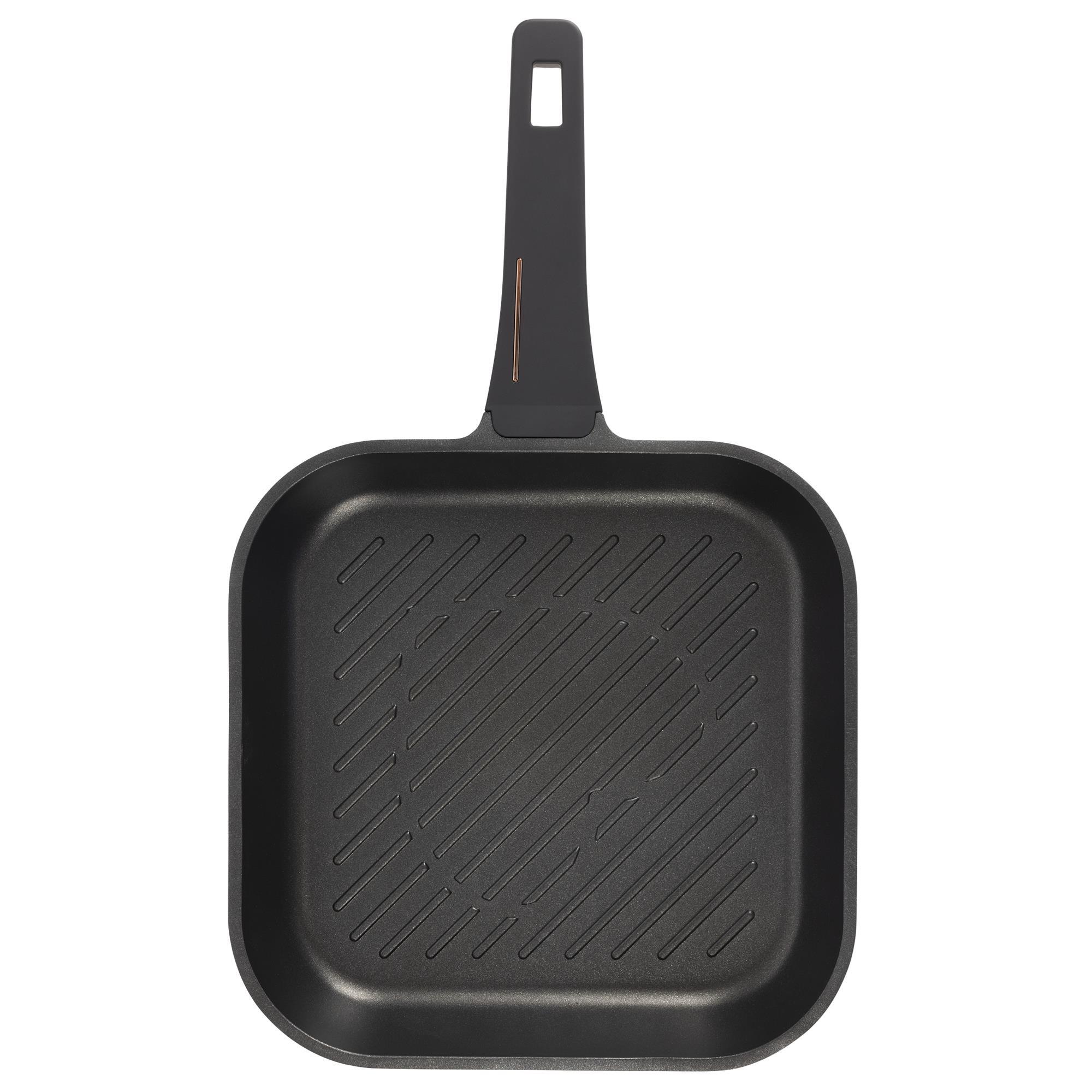 Juego de 2 Cacerolas Bajas Ø20cm (2,2L) + Ø28cm (4,2L) con tapas en Aluminio forjado + Sartén grill 28x28cm en aluminio fundido Copper Bergner