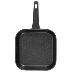 Juego de 2 Cacerolas Bajas Ø20cm (2,2L) + Ø28cm (4,2L) con tapas en Aluminio forjado + Sartén grill 28x28cm en aluminio fundido Copper Bergner