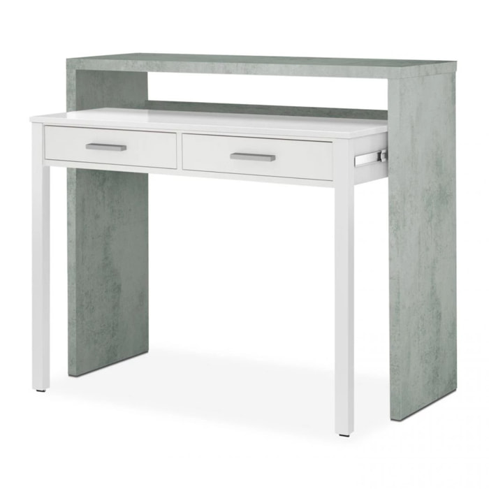 Mesa de escritorio extensible Zira Blanco Artik (Blanco Mate) - Gris Cemento