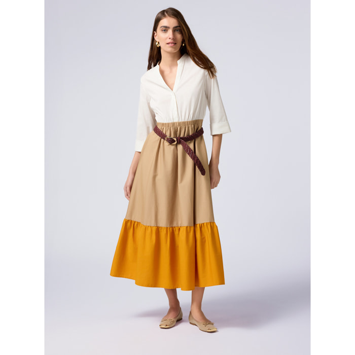 Oltre - Vestido largo color block - Naranja sol