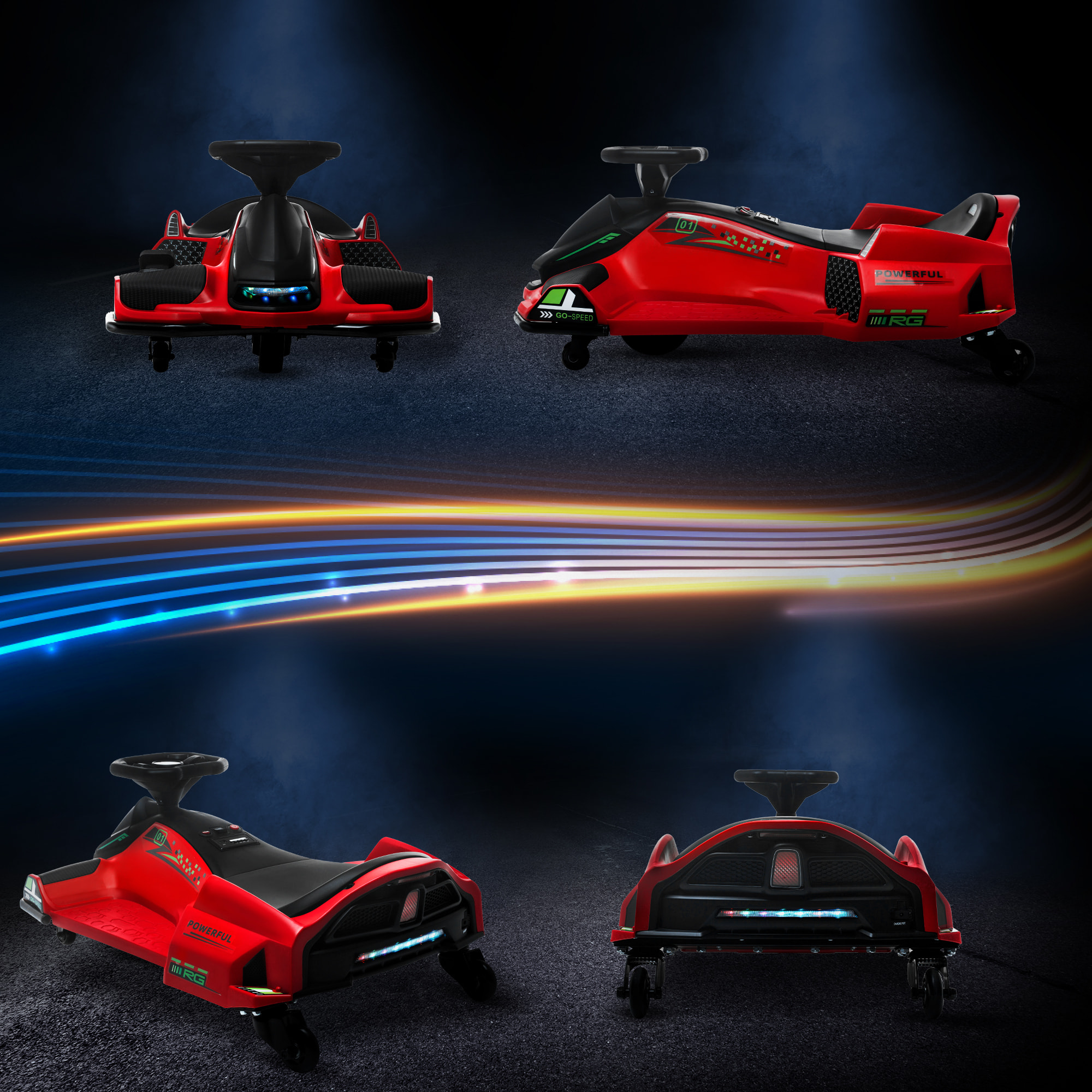 HOMCOM Go Kart Elettrico per Bambini 8-12 Anni Velocità 3-8 km/h per Drifting con Luci e Musica, Rosso