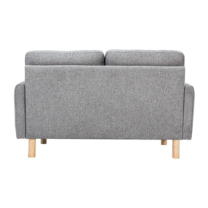 Canapé design 2 places en tissu effet velours texturé gris et bois clair BONO