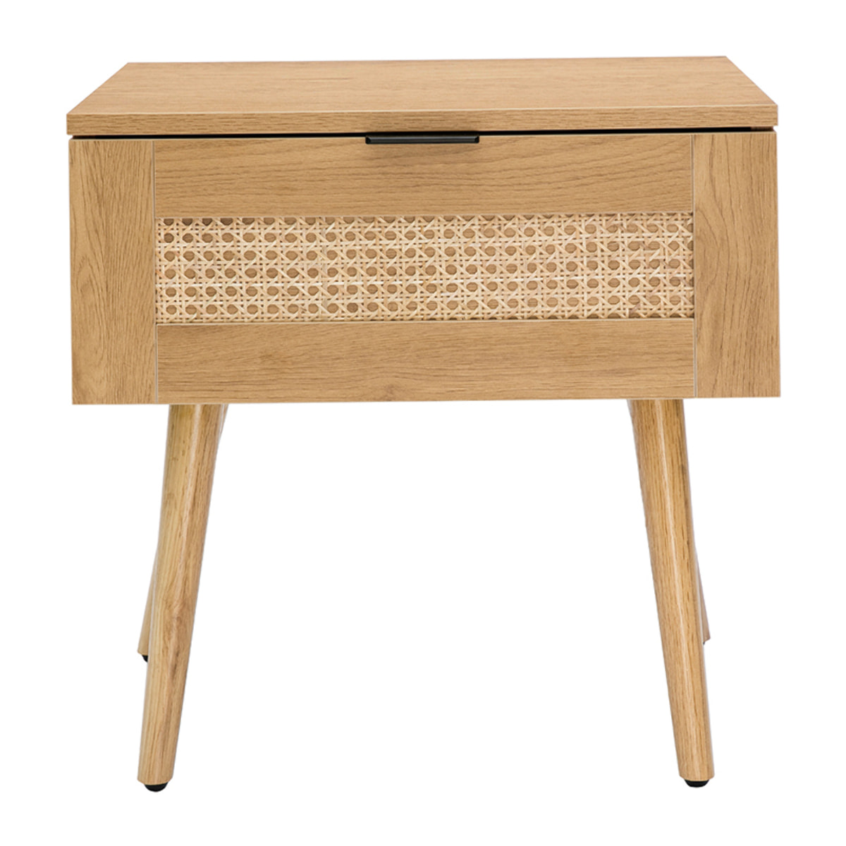Tables de chevet finition bois clair, cannage rotin et métal noir (lot de 2) MANILLE