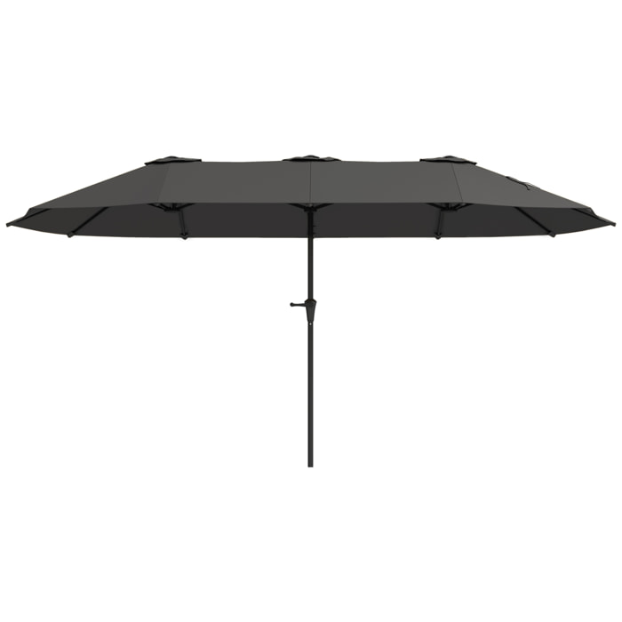 Sombrilla Doble 4x2,2 m Sombrilla Terraza Exterior con Manivela Manual Impermeable y Protección UV30+ Parasol Grande para Terraza Playa Piscina Gris Oscuro