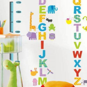 Stickers Muraux décoration adhésifs Toise pour Enfants avec Alphabet et Animaux