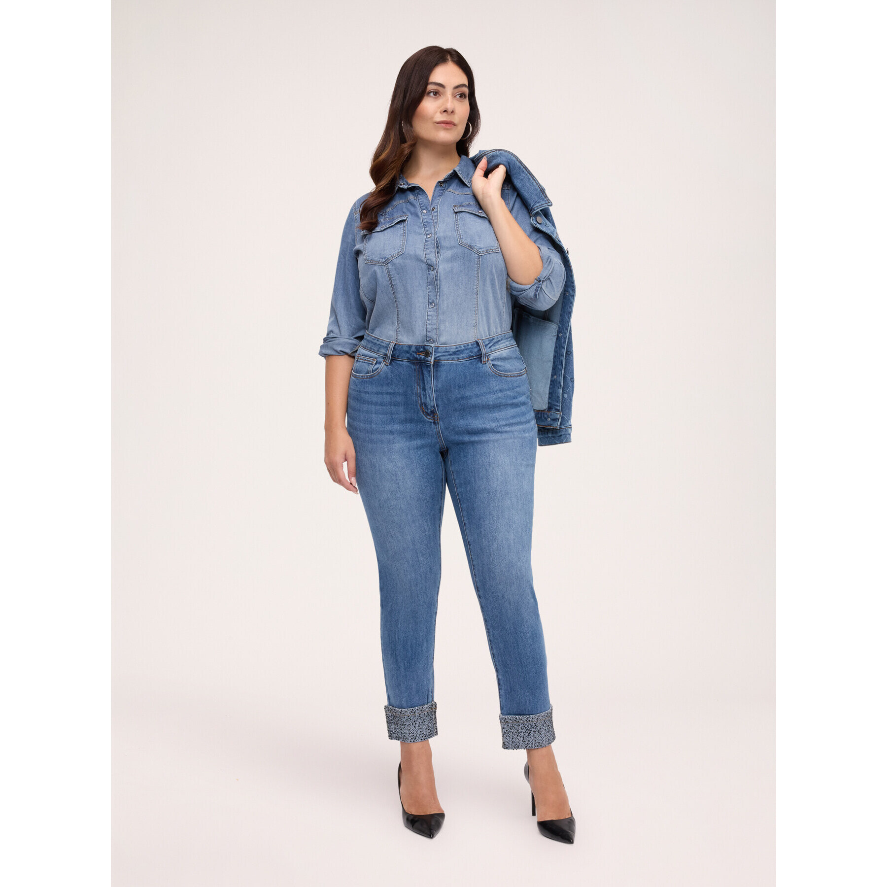 Fiorella Rubino - Jeans skinny con risvolto in strass - Blu