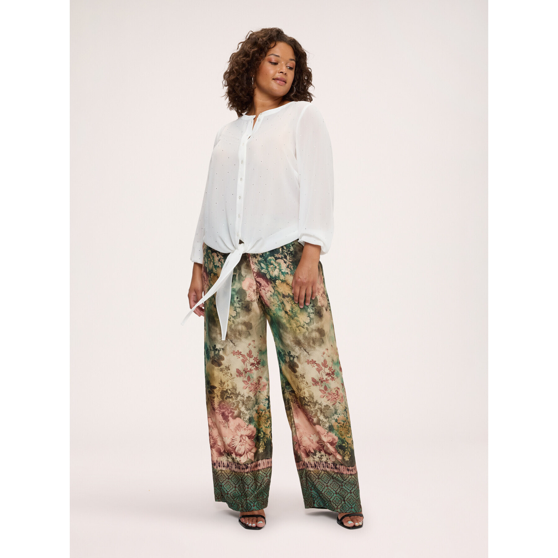 Fiorella Rubino - Pantaloni Wide Leg in raso di viscosa - Beige
