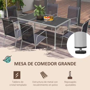 Conjunto de Comedor de Exterior Juego de Comedor de Jardín de 7 Piezas con 1 Mesa 6 Sillas Apilables y Marco de Acero para Terraza Patio Negro