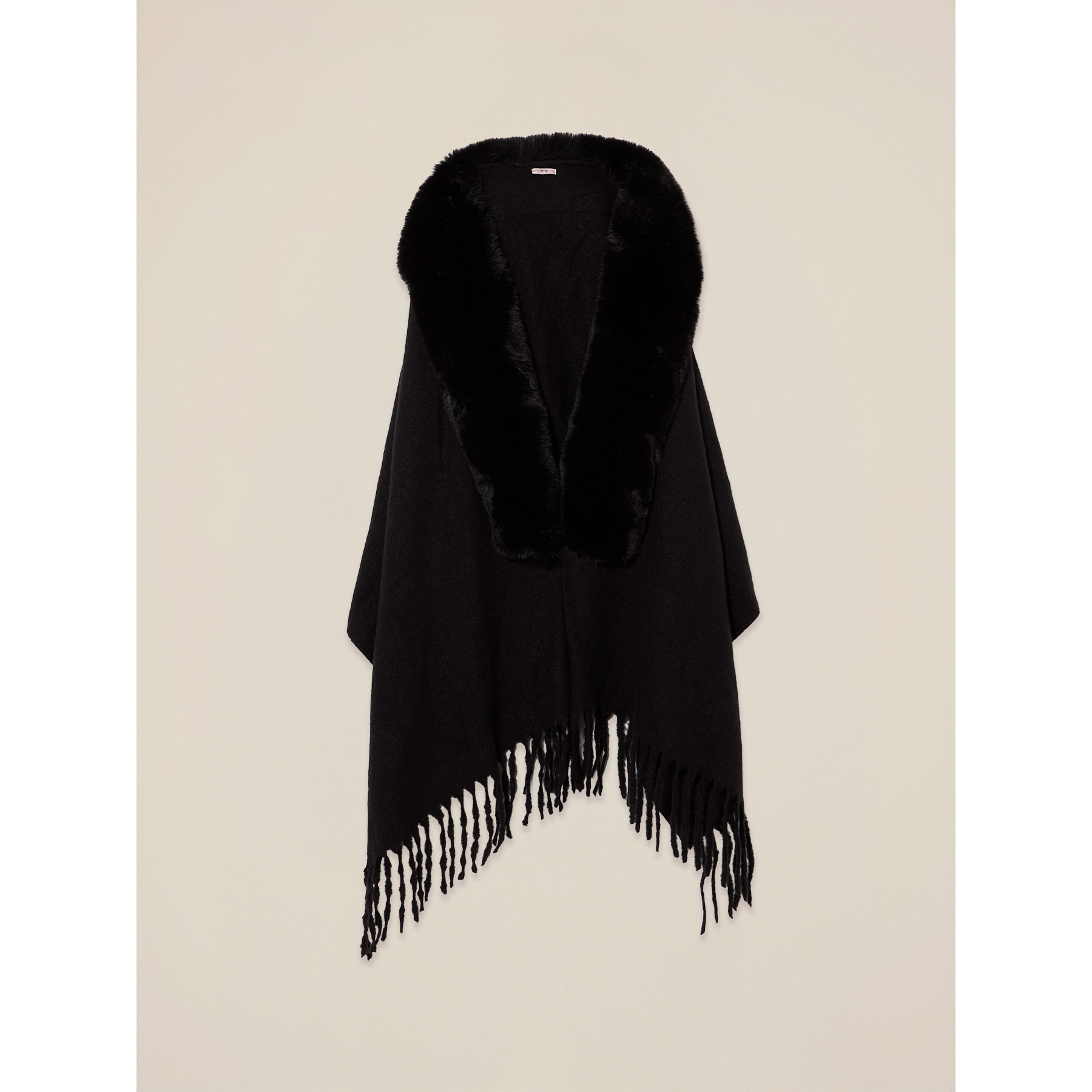 Oltre - Poncho con frange e bordo peluche - Nero