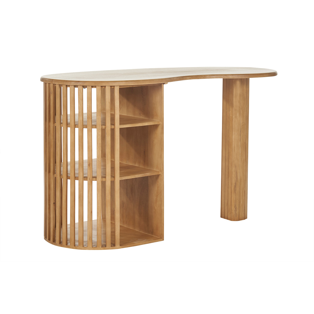 Ilot - table de bar avec rangements en bois clair manguier massif H90 cm LOBIO