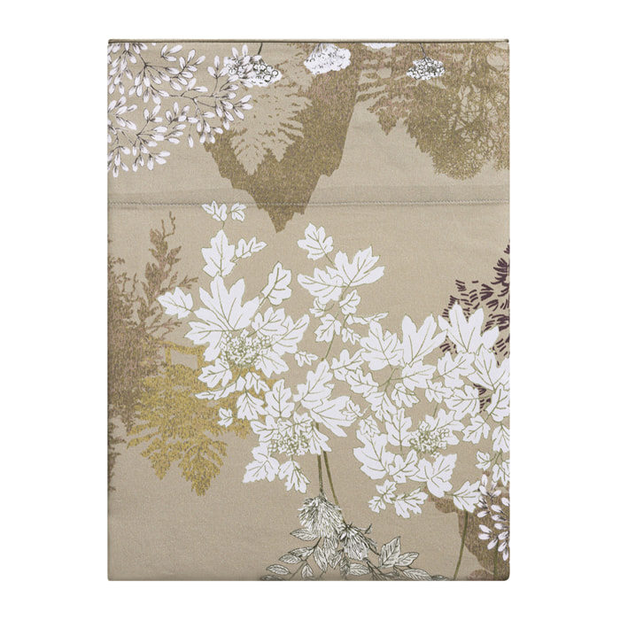 Drap plat imprimé en satin de coton bio, LANDE, Jaune Mordore