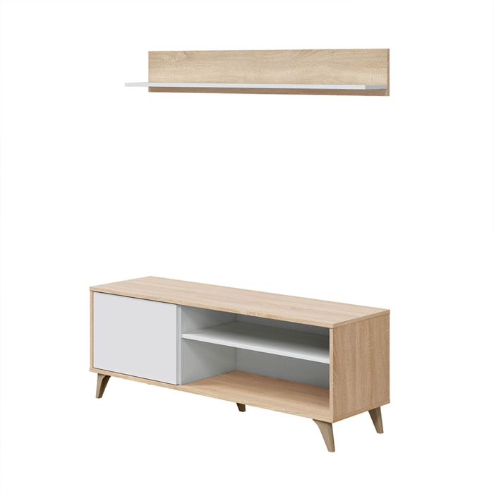 Mueble Tv Puerta Y Estante 50x130x40 Cm Blanco Artik Y Roble