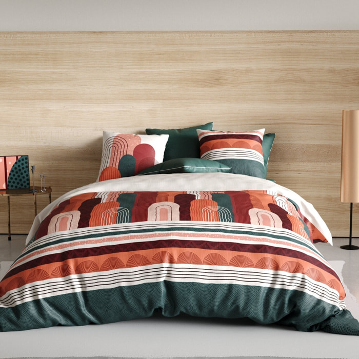 Parure housse de couette imprimé 100% coton - galio - rouge