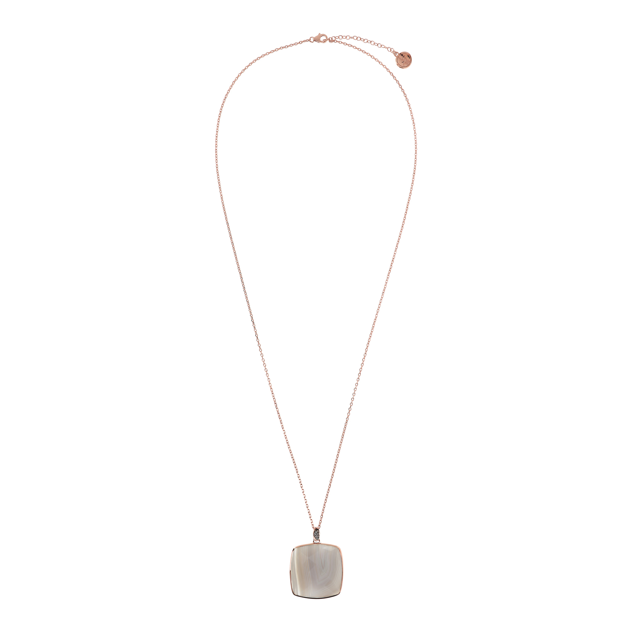 Collana con Pendente in Pietra Naturale Quadrata Agata Bianca e Pavé