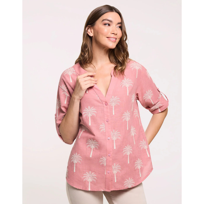 Camisa Estampado Bordado Rosa - Australis