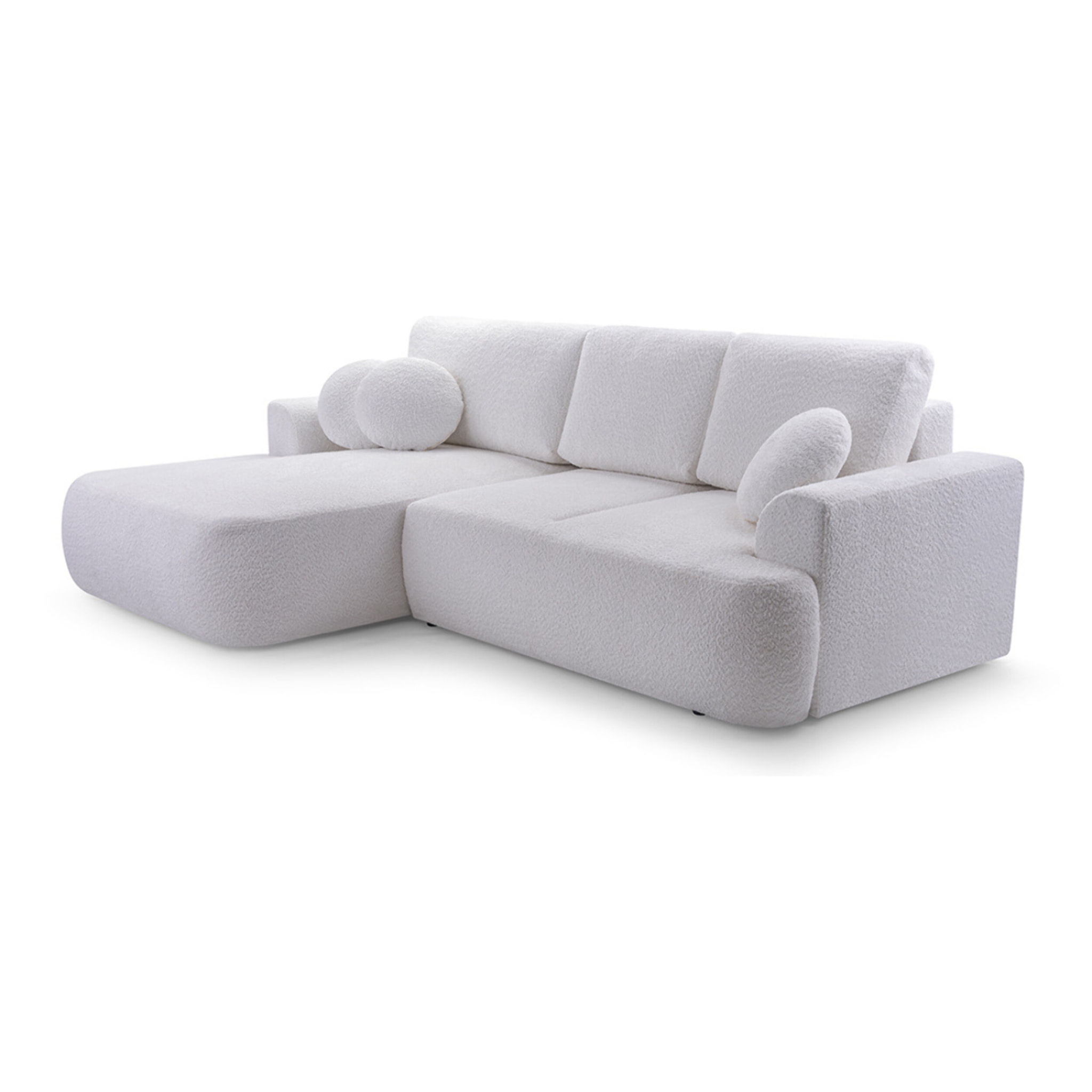 Candela - canapé d'angle gauche 4 places - convertible avec coffre - en tissu bouclette - Gris clair