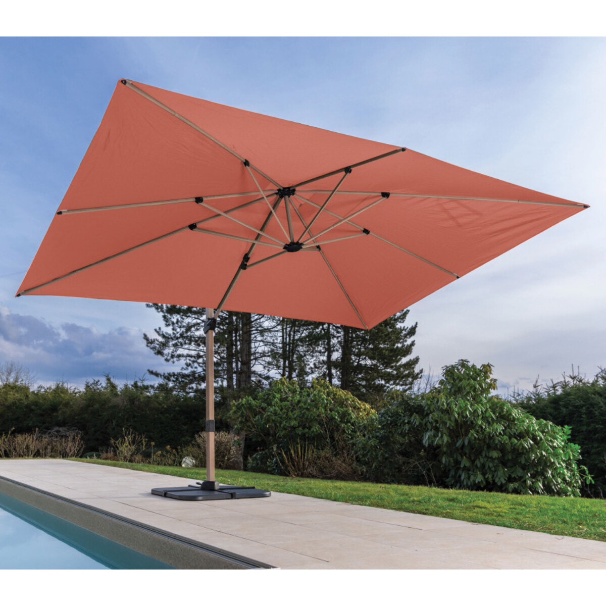 Parasol déporté 4x3m - effet bois - Terracotta - TOPAZE