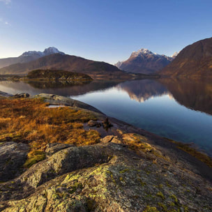 Affiche rafraichissement d'automne sur l île lofoten Affiche sous cadre bois