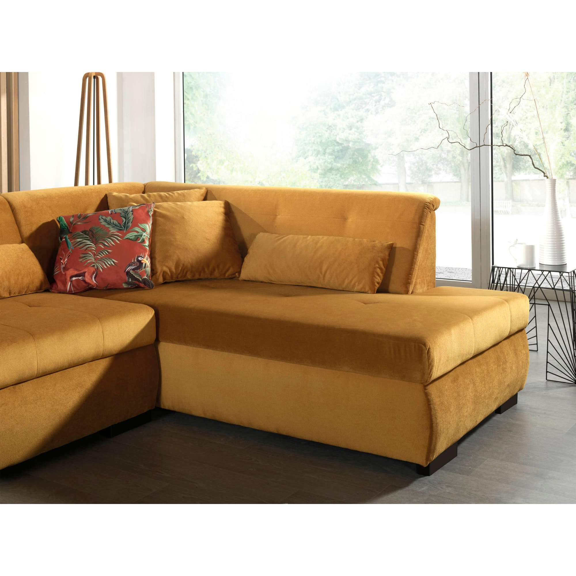 Vermont - canapé panoramique d'angle droit - 7 places - XXL - en velours - Jaune