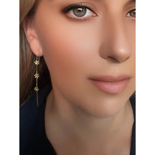 Pendiente bastón 3 flores Sw cristal en dorado