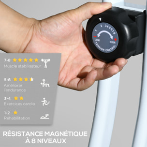 Vélo d'appartement pliant, vélo de fitness, vélo d'intérieur 8 niveaux de résistance magnétique, selle réglable, poignées, écran LCD multifonction, support tablette, acier blanc