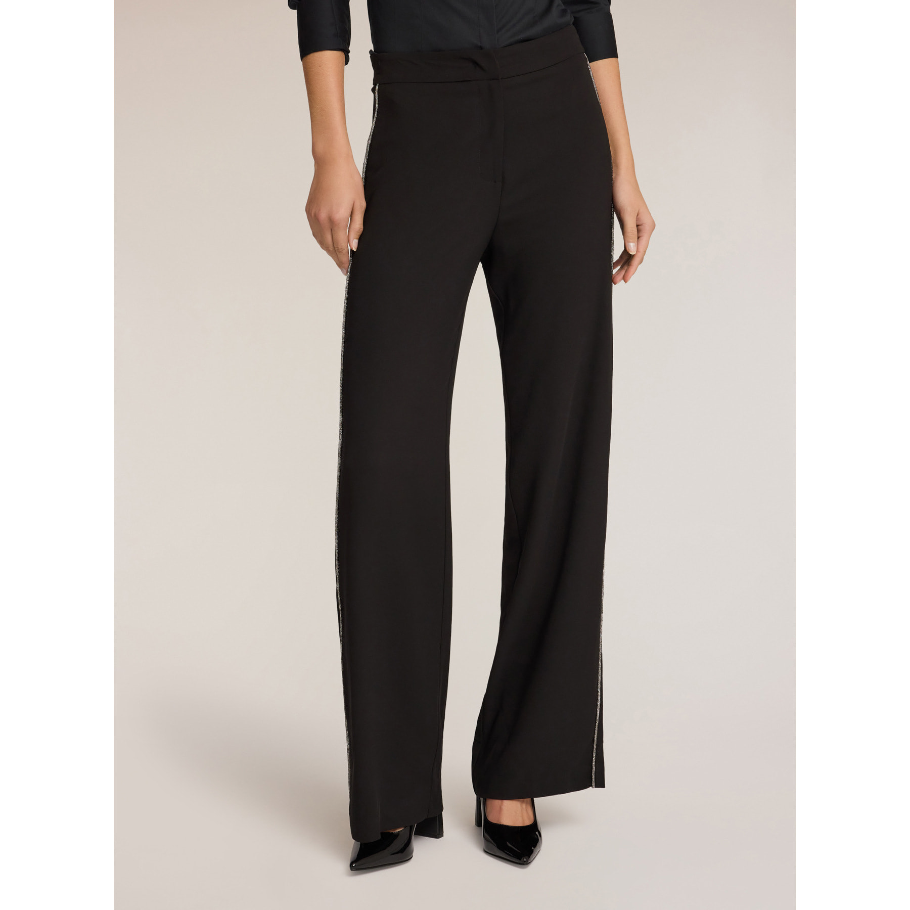 Motivi - Pantalones palazzo con ribete joya - Negro