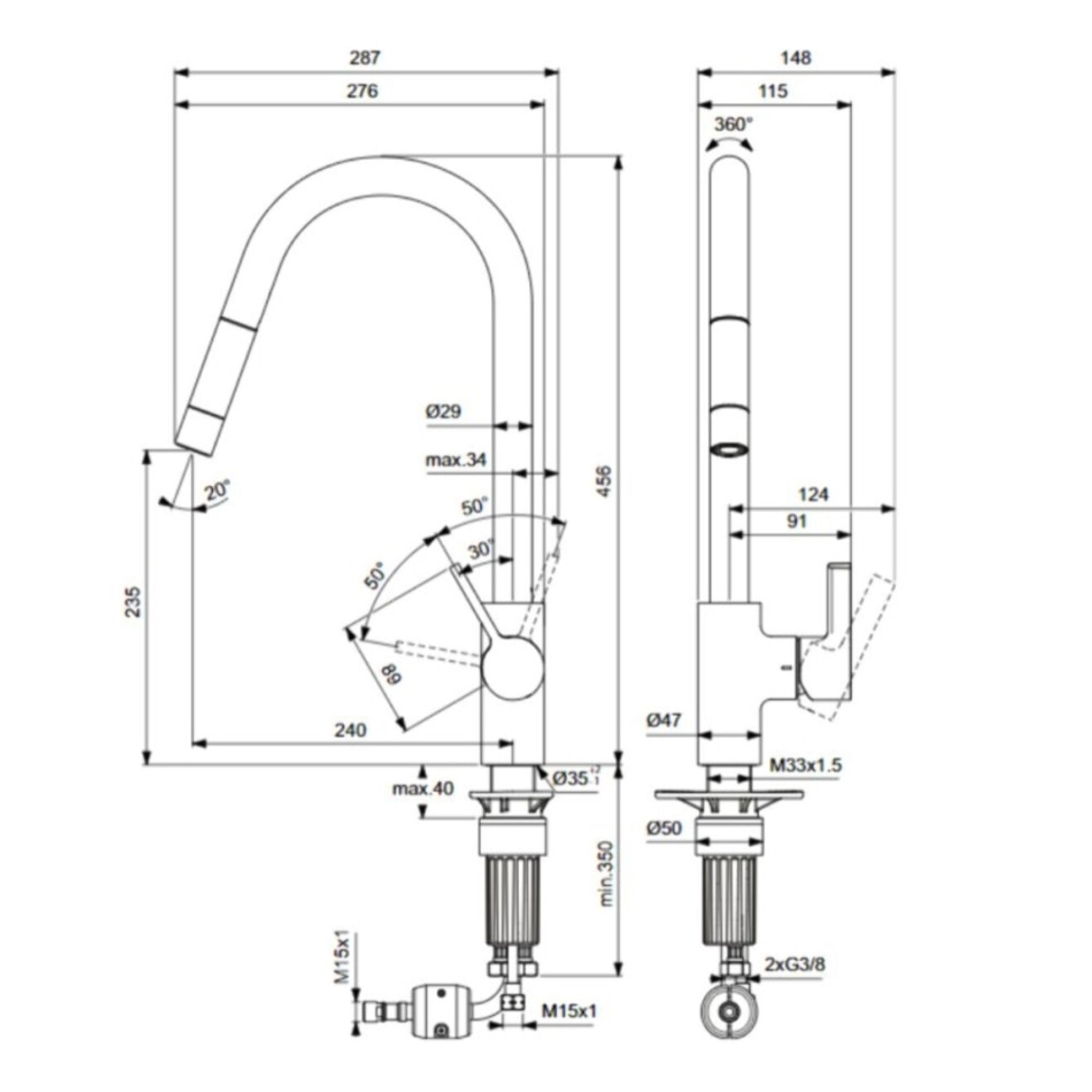 Robinet de cuisine avec douchette IDEAL STANDARD Gusto 2 jets chromé