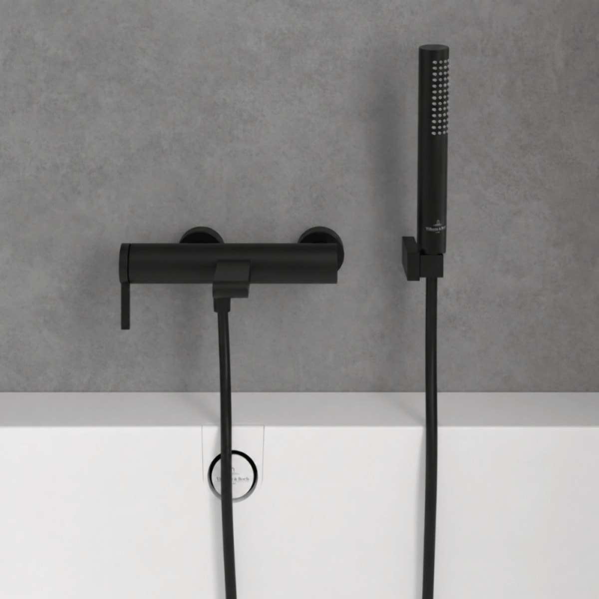 Ensemble bain douche mécanique VILLEROY & BOCH Dawn noir mat avec douchette Stick 1 jet + flexible 160 + support