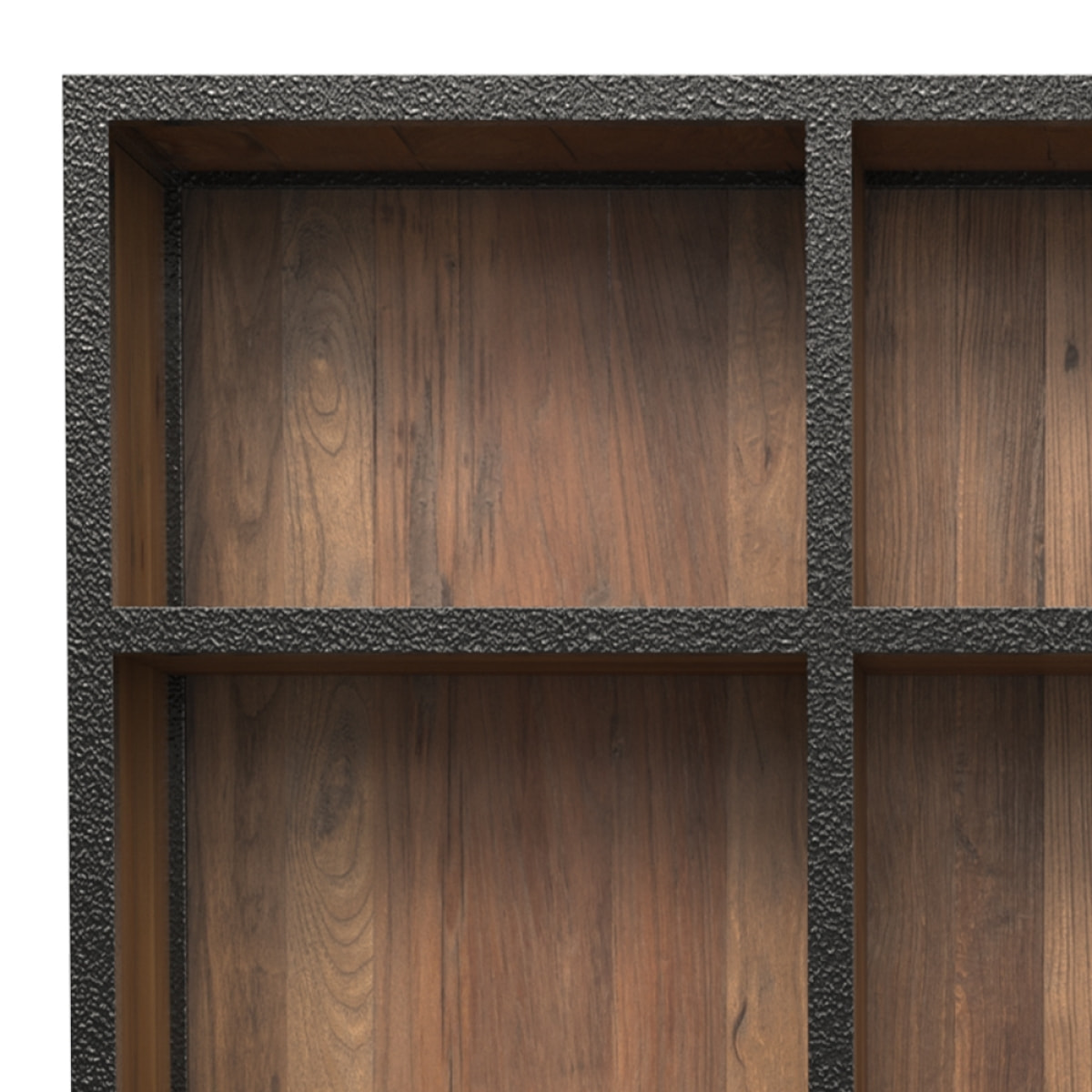 Bibliothèque 6 tiroirs 12 niches en métal et bois de cèdre - Shelby