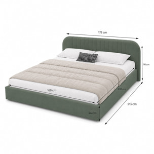 Lit avec coffre de rangement 160x200cm en velours vert MASON