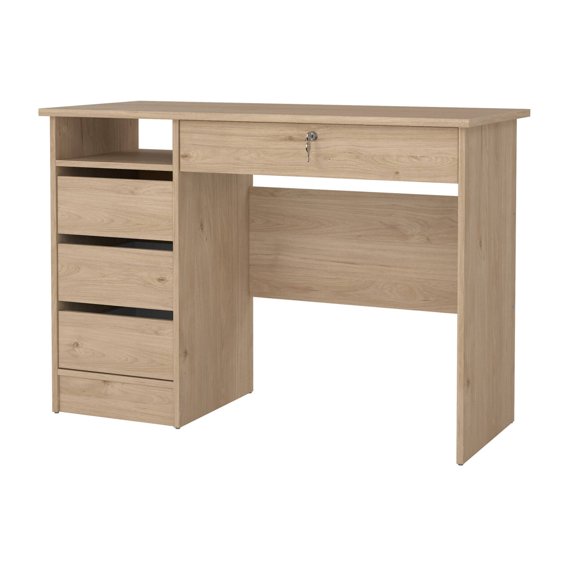 Scrivania Franklin, Scrittoio multiuso, Tavolo per ufficio porta PC, Piano di lavoro, 109x49 h76 cm, Rovere