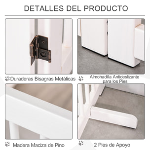 Barrera para Perros Plegable Valla para Mascotas de 4 Paneles con Puerta Pequeña Barrera de Seguridad para Escalera Pasillo 220x36x91 cm Blanco