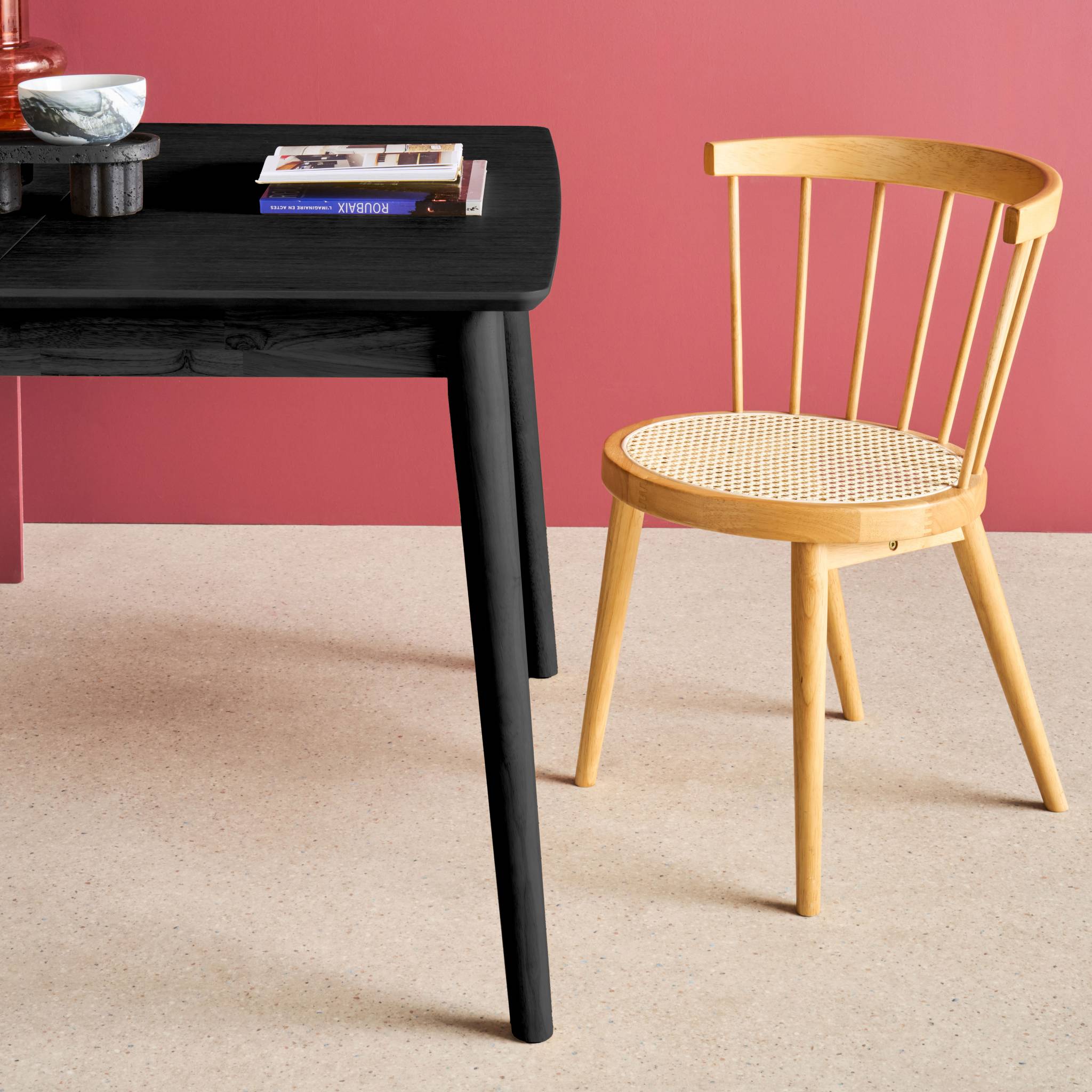 Table à manger rectangulaire extensible bois d'hévéa et placage chêne noir 4-6 places - 110/140 x 100 x 75 cm - Lina