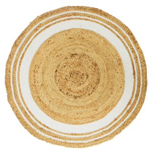 Tapis Rond Jute Coton Blanc 90cm