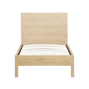 Lit avec sommier à lattes et tête de lit 90x190cm décor bois LINEAR