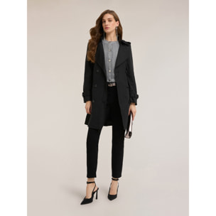 Motivi - Trench doppiopetto in tessuto tecnico - Nero