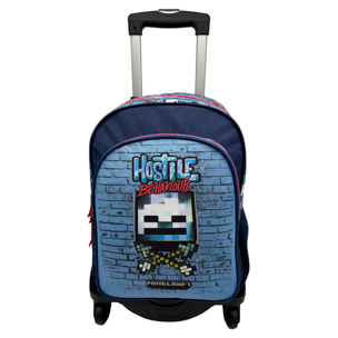 Minecraft Hostile Behaviour Mochila Primaria Doble Compartimento Adaptable + Carro negro.