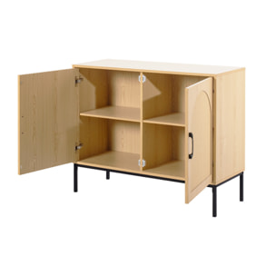 Nagato - buffet bas - cannage et effet bois - 2 portes - 100 cm - Bois / Noir