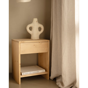Pack de 2 tables de chevet en bois massif avec un tiroir en ton chêne moyen en différentes tailles