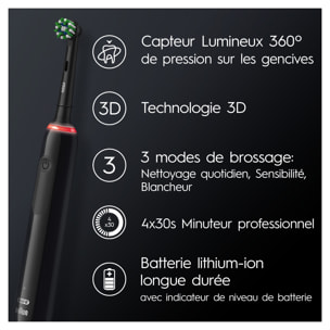 Oral-B - Pro 3 Avec Etui de Voyage - Noir - Brosse À Dents Électrique