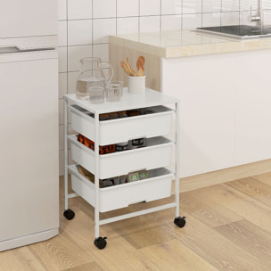 Carrito Auxiliar con Ruedas Carrito de Cocina de 3 Niveles con 3 Cestas para Almacenamiento y Marco de Acero para Comedor Sala Baño 40,8x33,5x60,5 cm Blanco
