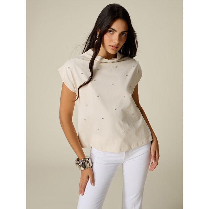 Oltre - T-shirt con castoni - Bianco