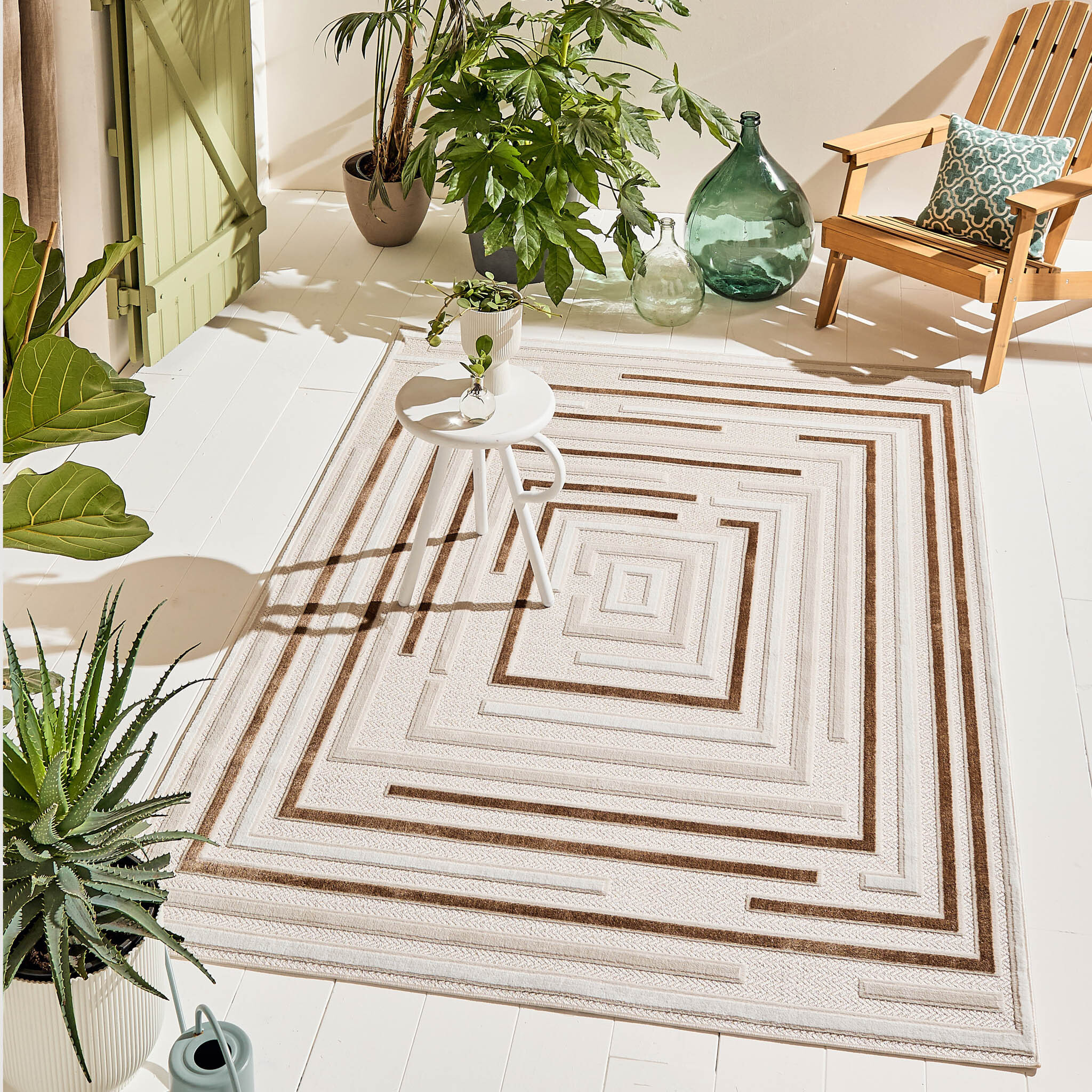 Tapis Loopin 334 beige - Motif en relief - Indoor & Outdoor