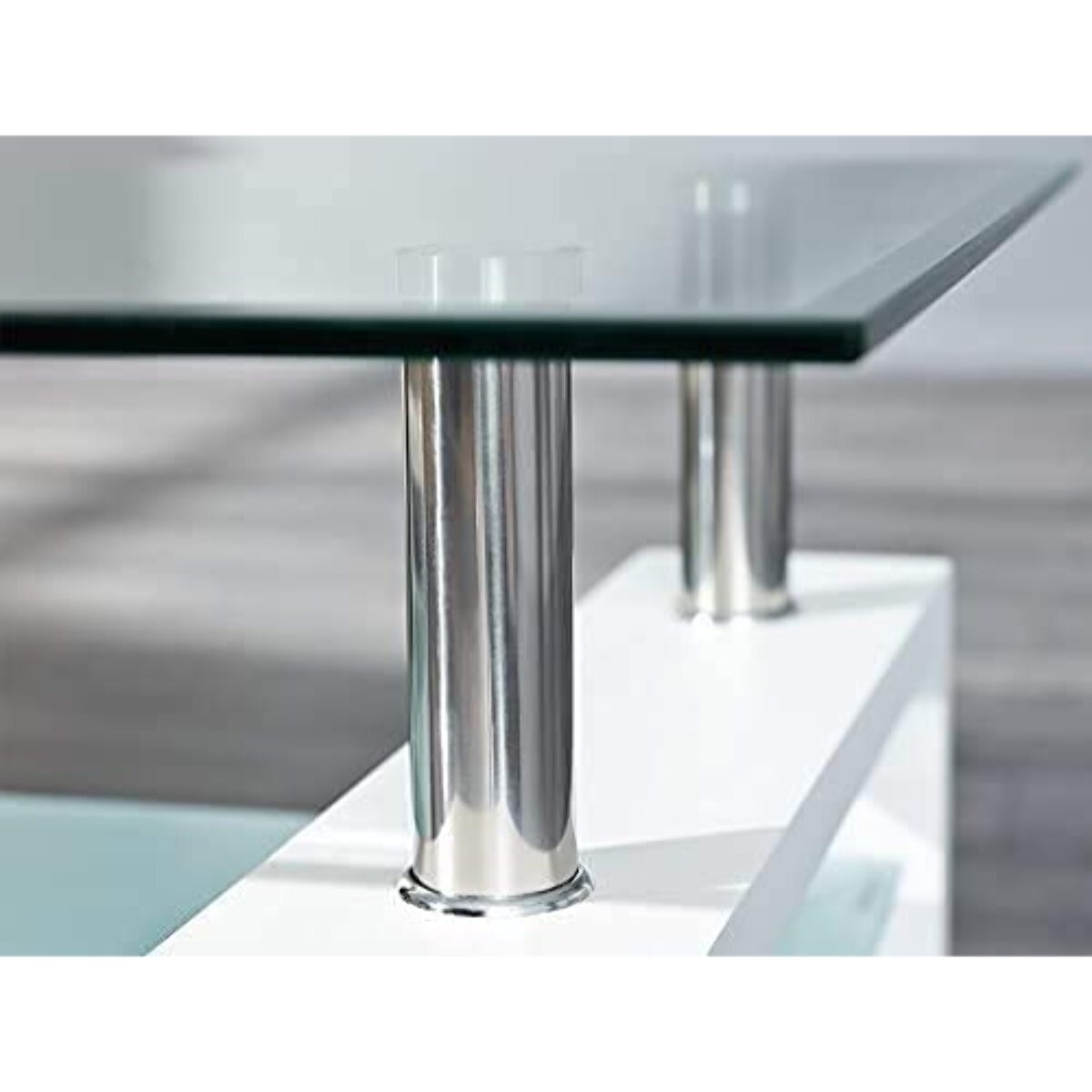 Tavolino Basso Rettangolare Salotto In Vetro E Legno MDF Soggiorno Salone Sala Pranzo Tavolo Caffè Ripiano Moderno Elegante Bianco 100 x 60 x 45 cm