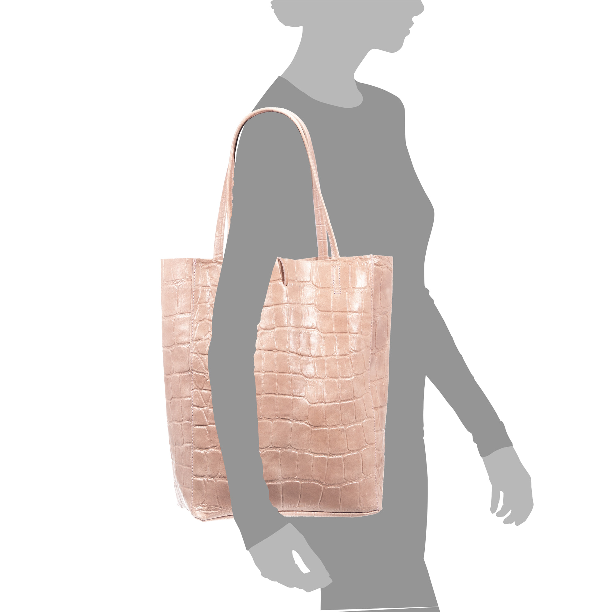 Sefora Borsa Shopper Donna.Pelle autentica Camoscio Stampa Coccodrillo Grande