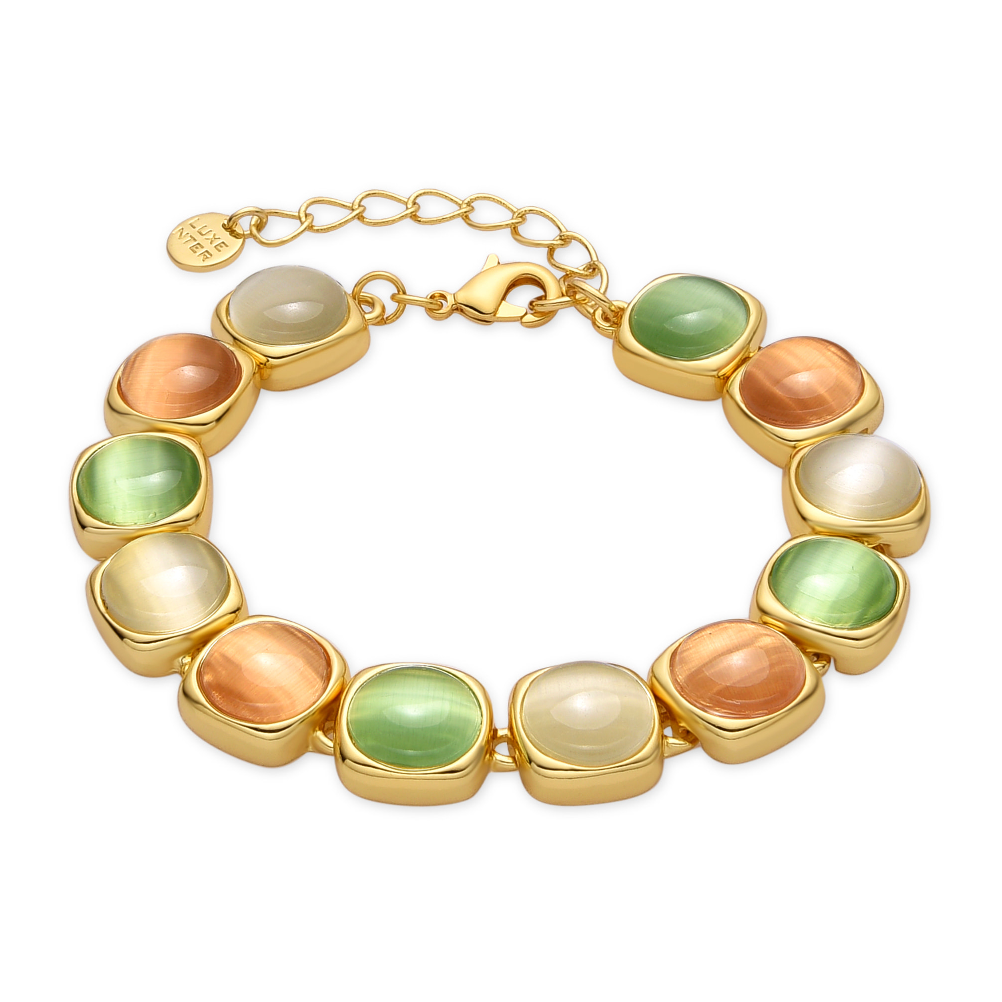 Pulsera con Ojo de Gato Multicolor acabado oro 18k