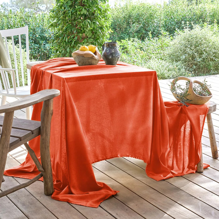 Nappe pur coton motif jacquard orange Paradia sienne