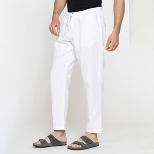 PANTALONE CHINO IN TESSUTO COTONE E LINO CON COULISSE