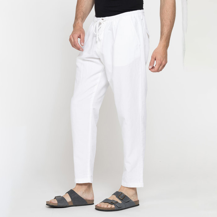 PANTALONE CHINO IN TESSUTO COTONE E LINO CON COULISSE