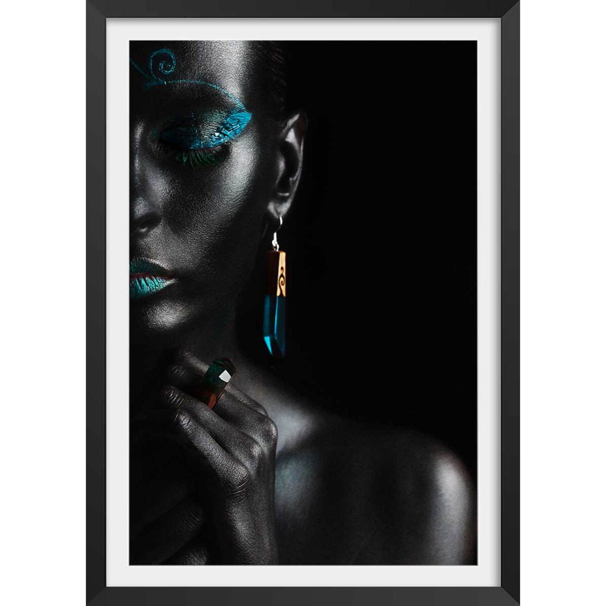 Affiche photo d'art girl turquoise Affiche + cadre en bois - Noir